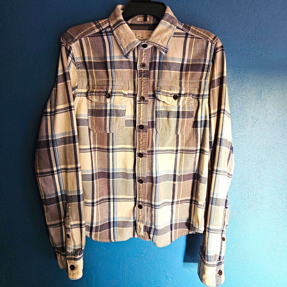 Abercrombie & Fitch Flannel Shirt Muscle Mens XXL Grey Blue Button Down Plaid